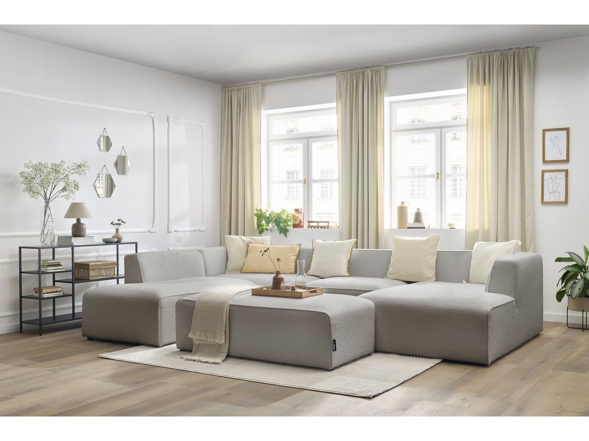 Bobochic Megeve Wohnlandschaft mit Pouf Bouclé-Stoff Hellgrau Ecke rechts