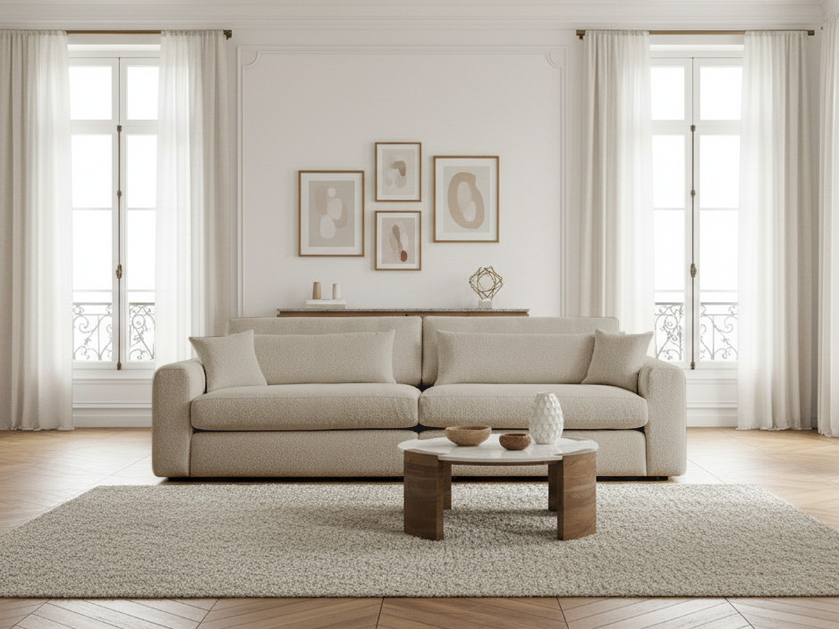 Bobochic Belmont Sofa 3-Sitzer Bouclé-Stoff Beige