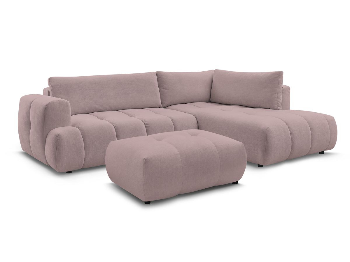 Bobochic Fuji Ecksofa mit Schlaffunktion und Bettkasten und Pouf 282 × 204 cm Stoff Rosa Ecke rechts