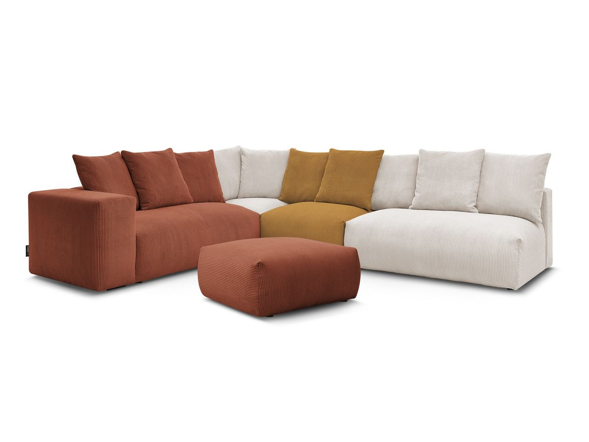 Bobochic Voltaire Ecksofa mit Pouf 322 × 268 cm Cordsamt Mehrfarbig Ecke links