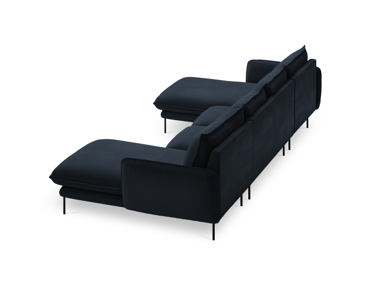 Cosmopolitan Design Panoramasofa Vienna 6-Sitzer Samt Bluvel Dunkelblau Beine Schwarzes Metall