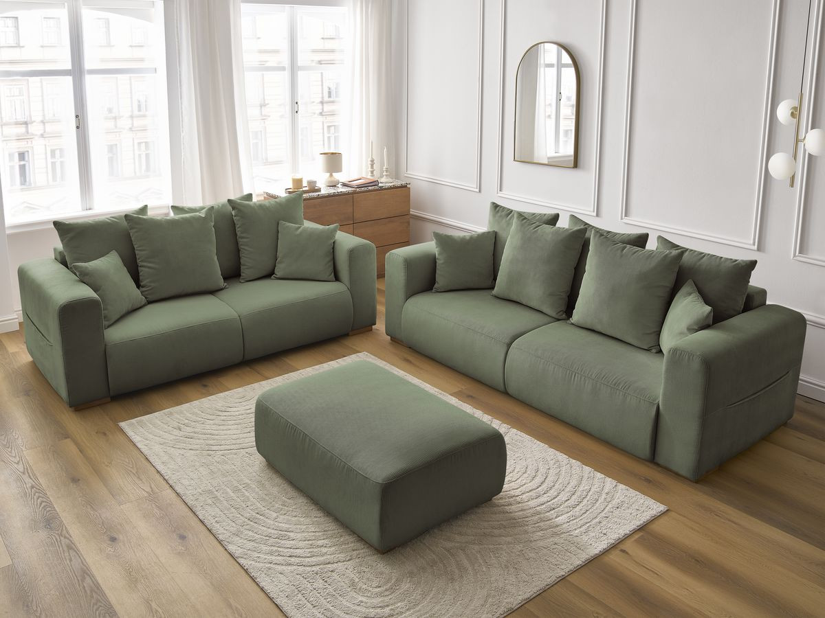 Bobochic Sidonie Sofa 6-Sitzer mit Pouf Cordsamt Grün