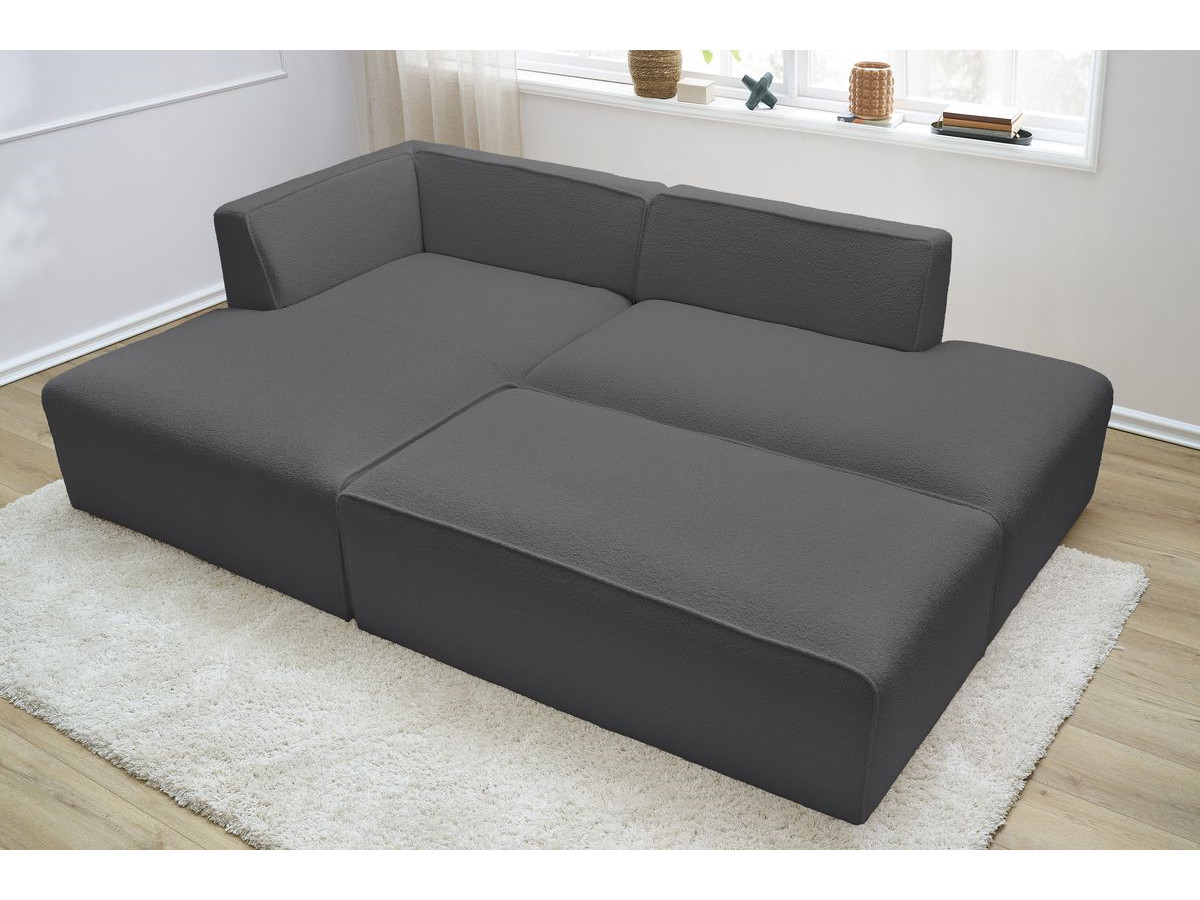 Bobochic Megeve Ecksofa mit Schlaffunktion und Pouf Bouclé-Stoff Dunkelgrau Ecke links