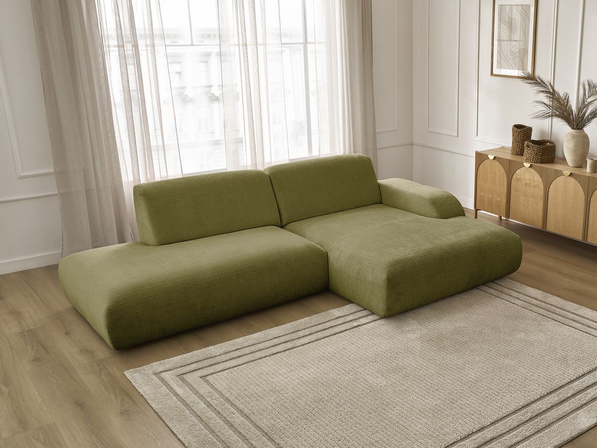 Bobochic Sirius Ecksofa 300 × 170 cm Strukturstoff Grün Ecke rechts