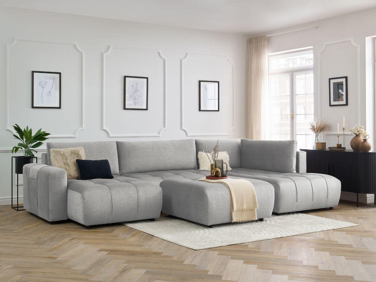 Bobochic Arsene Wohnlandschaft mit Pouf Samt Hellgrau Ecke links