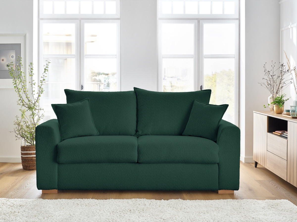 Bobochic Augustin Schlafsofa 3-Sitzer Bouclé-Stoff Grün, Liegefläche 140 × 200 cm