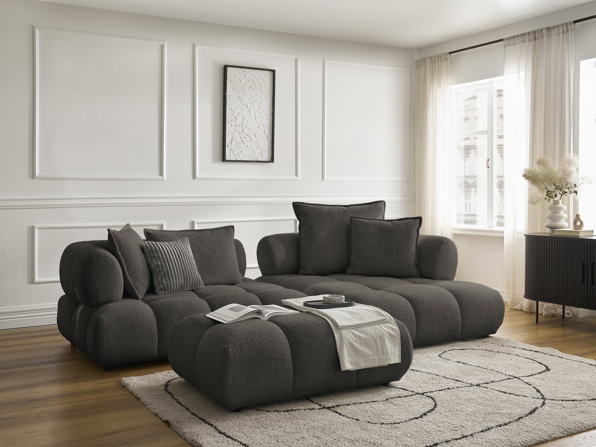 Bobochic Alya Ecksofa mit Pouf Bouclé-Stoff Braun Ecke rechts