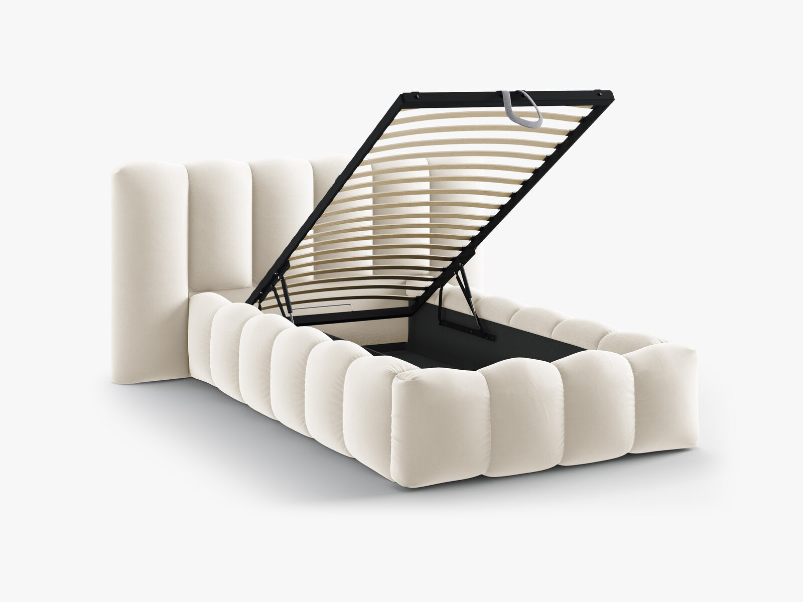 Micadoni Stauraumbett mit Kopfteil Lupine Samt Paris Beige