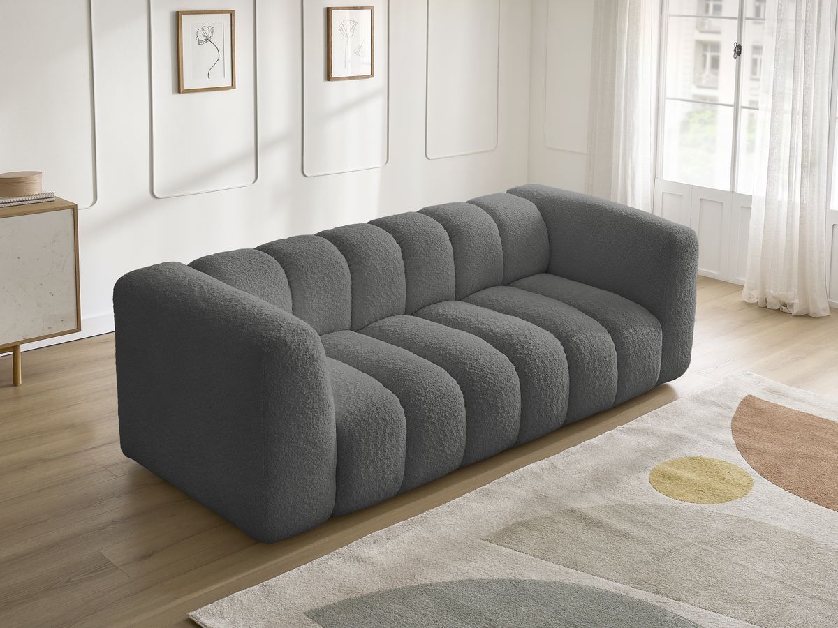 Bobochic Talia Sofa 3-Sitzer Bouclé-Stoff Dunkelgrau