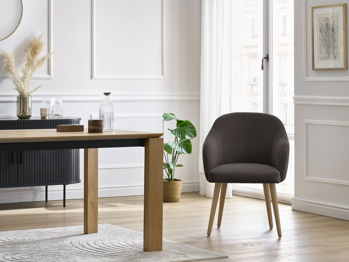 Bobochic Sophie Esszimmerstuhl mit skandinavischen Holzbeinen Cordsamt Taupe