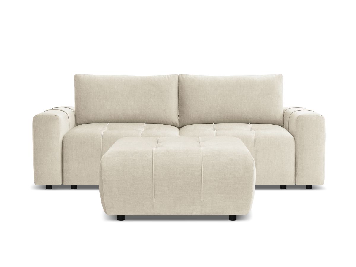Bobochic Arsene Schlafsofa 4-Sitzer mit Bettkasten und Pouf Samt Beige