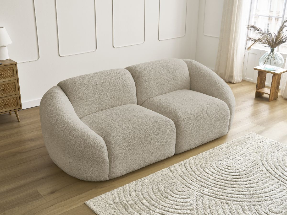 Bobochic Tina Sofa 2-Sitzer Bouclé-Stoff Beige