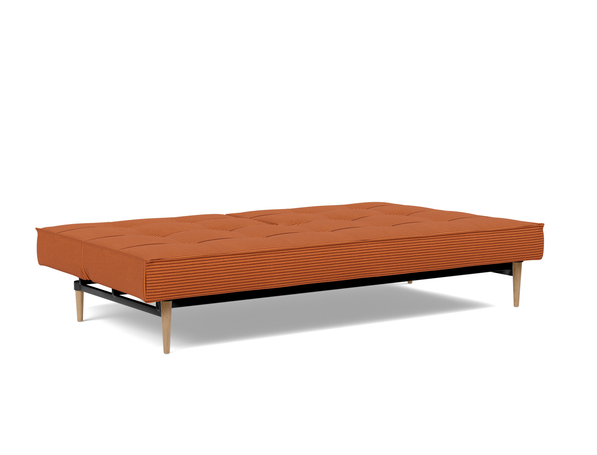 Schlafsofa Splitback Kord Corduroy 595-Burnt-Orange Beine Styletto Eiche hell