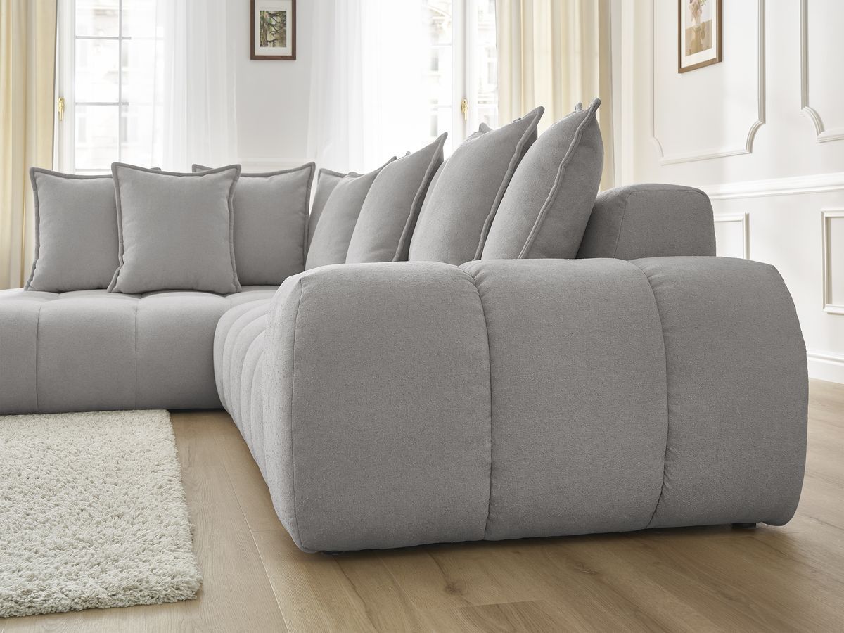Bobochic Everest Ecksofa, 10 Kissen Strukturstoff Hellgrau Ecke links
