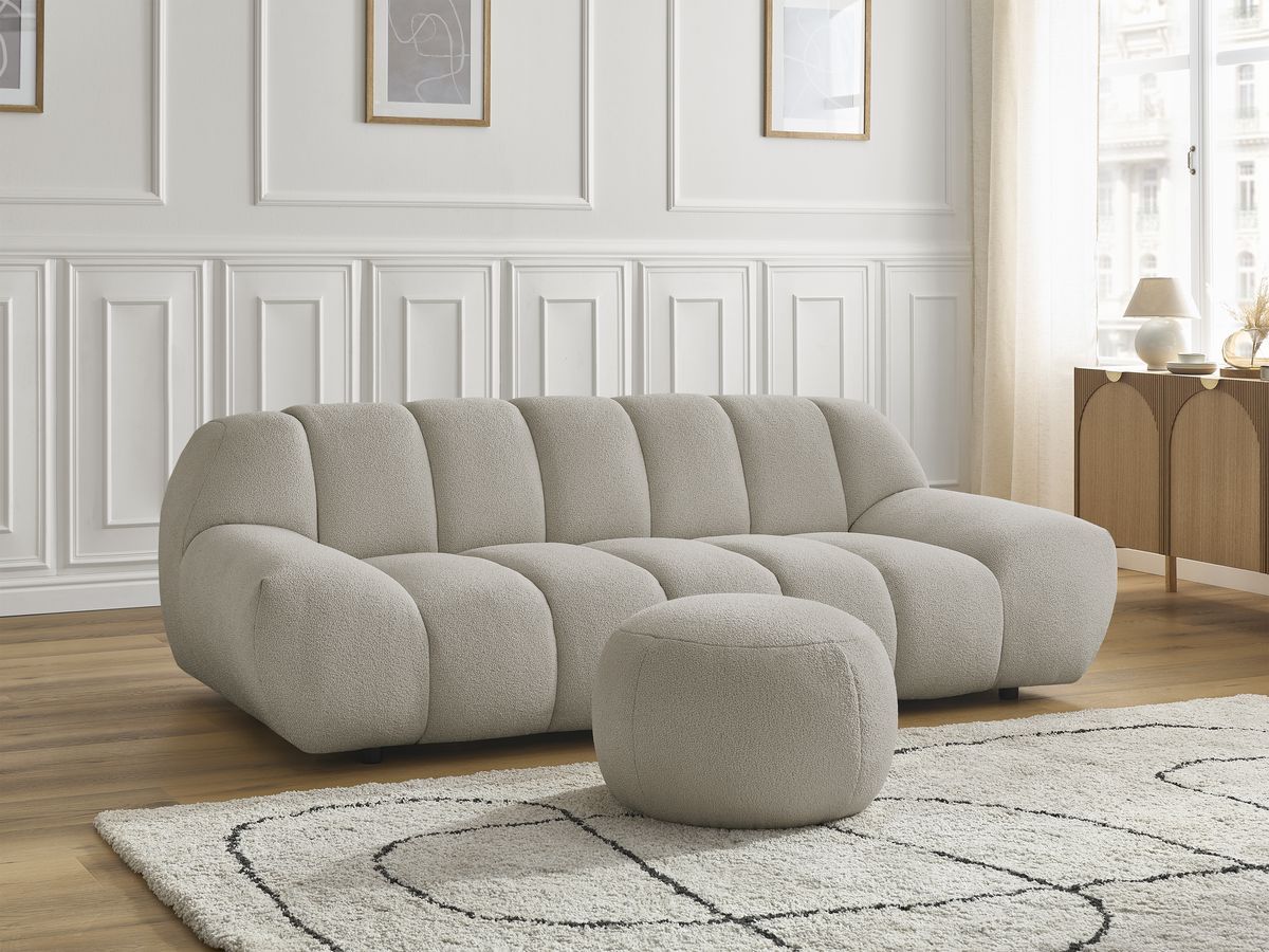 Bobochic Hayden Sofa 3-Sitzer mit Pouf 226 × 107 cm Bouclé-Stoff Taupe