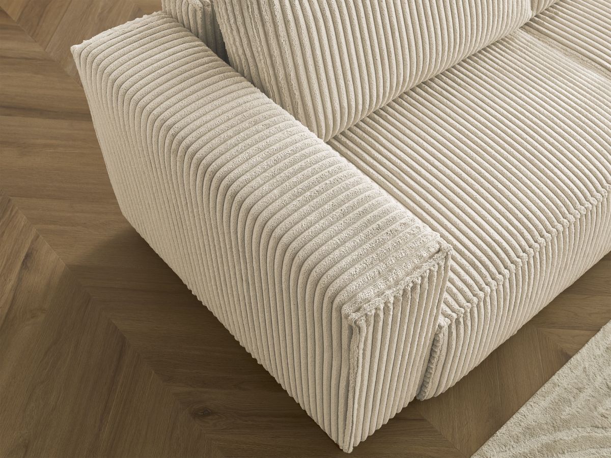 Bobochic Chelsea Ecksofa mit Schlaffunktion und Bettkasten Breitcord weich Taupe