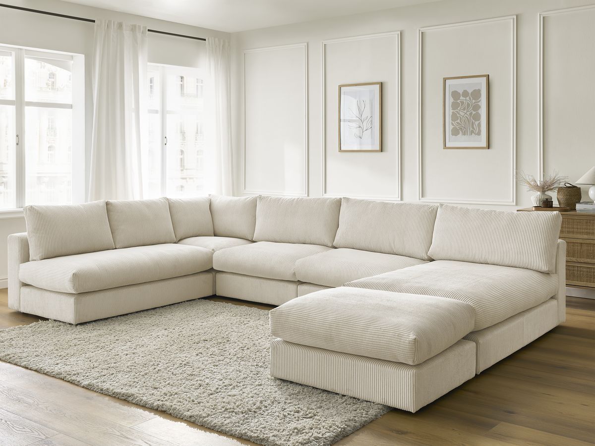Bobochic Paris Ecksofa mit Pouf 369 × 167 cm Cordsamt Beige