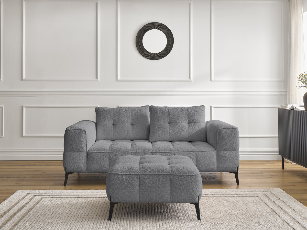 Bobochic Anis Sofa 2-Sitzer mit Pouf Bouclé-Stoff Dunkelgrau
