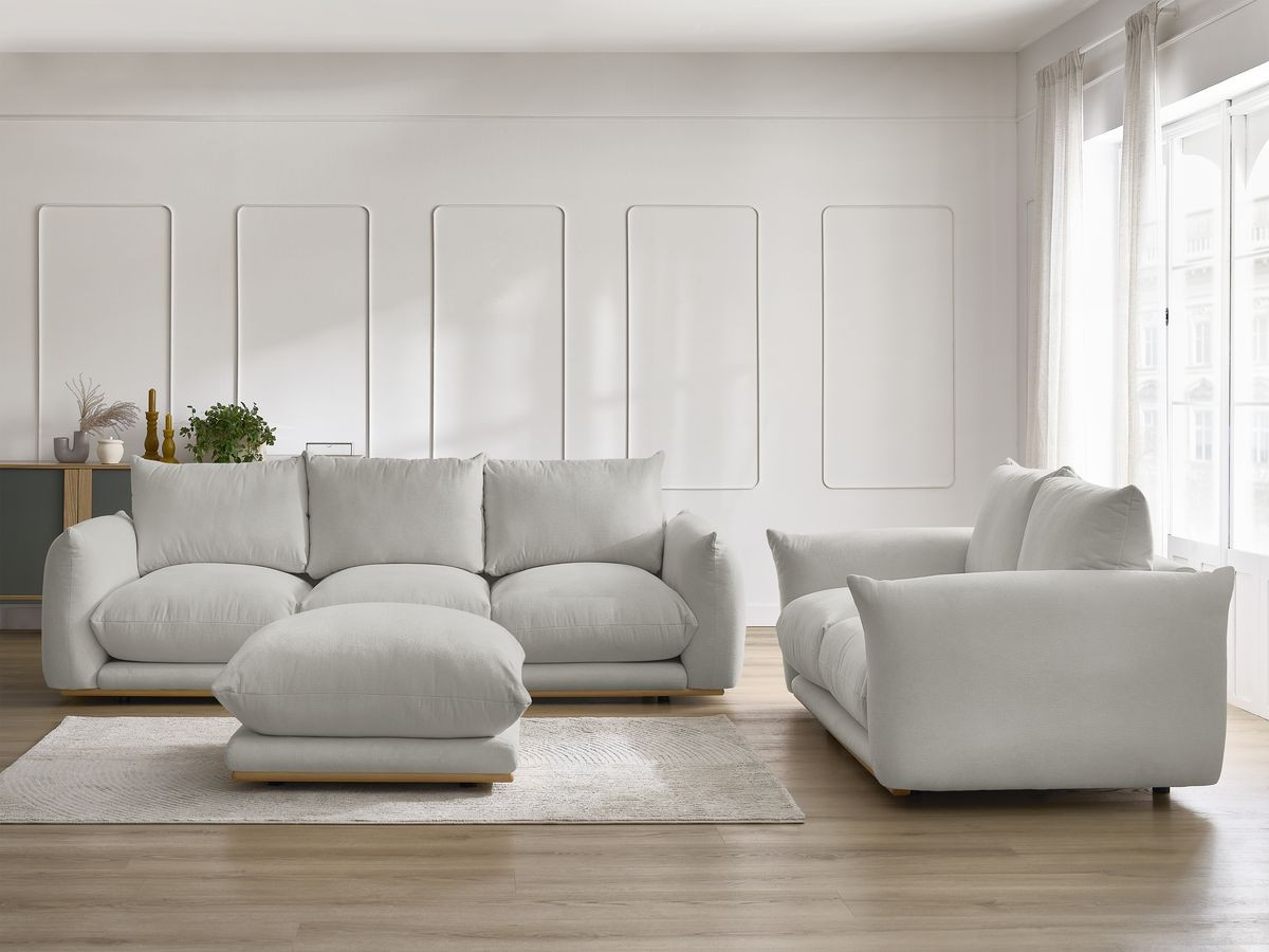 Bobochic Ernest Sofa 6-Sitzer mit Pouf Stoff Hellgrau