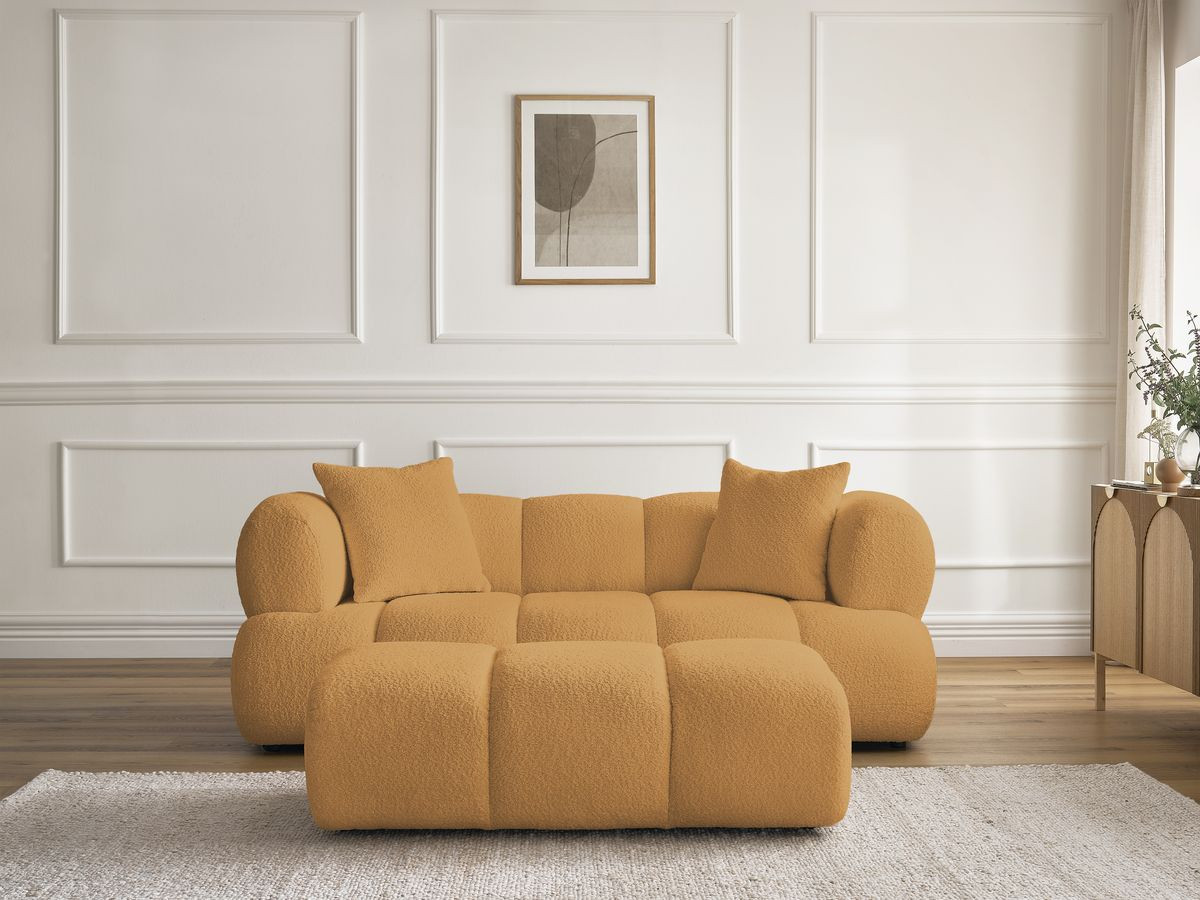 Bobochic Pamira Sofa 2-Sitzer mit Pouf Bouclé-Stoff Gelb