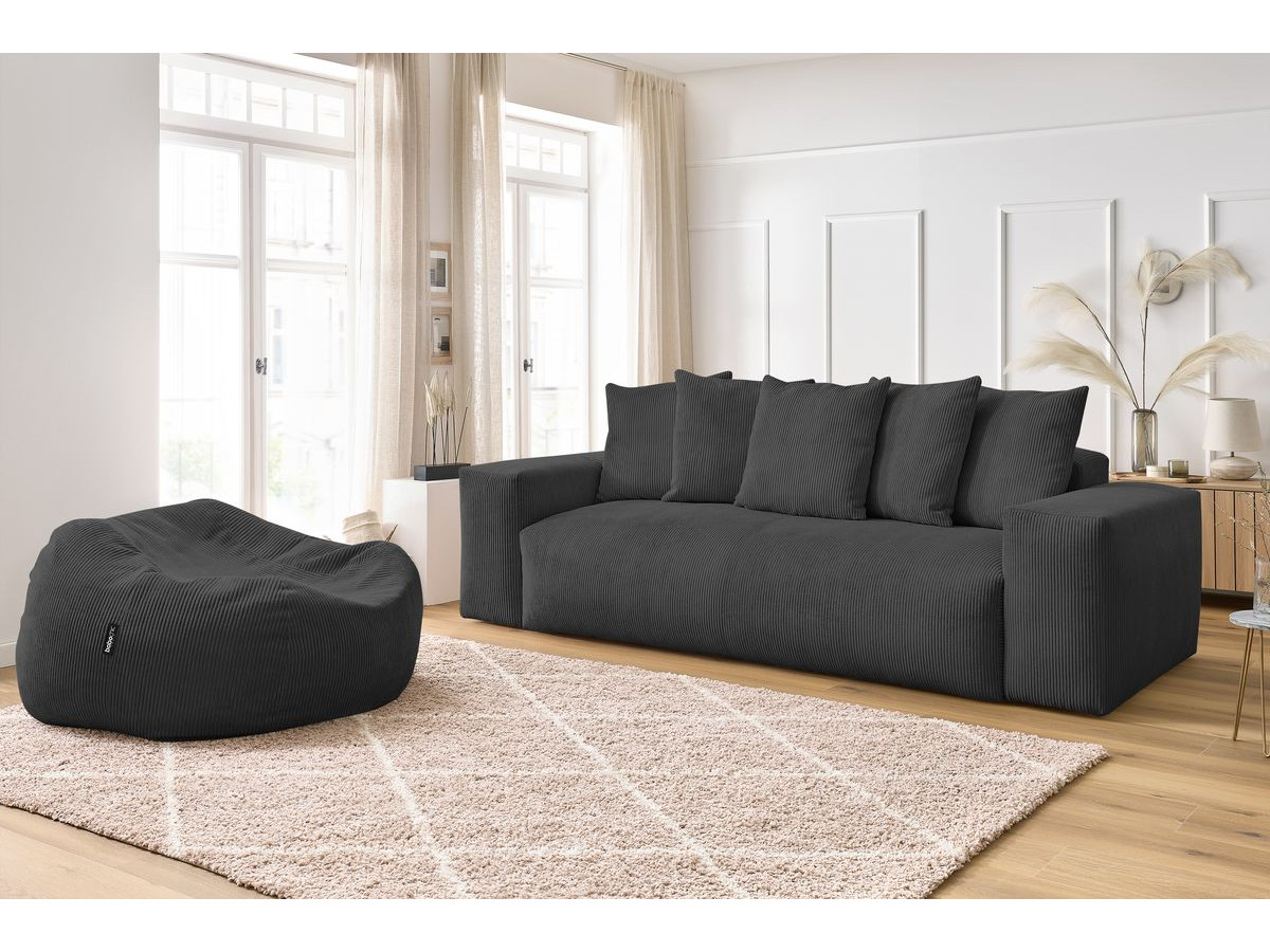 Bobochic Voltaire Sofa 4-Sitzer mit Pouf 280 × 124 cm Cordsamt Dunkelgrau