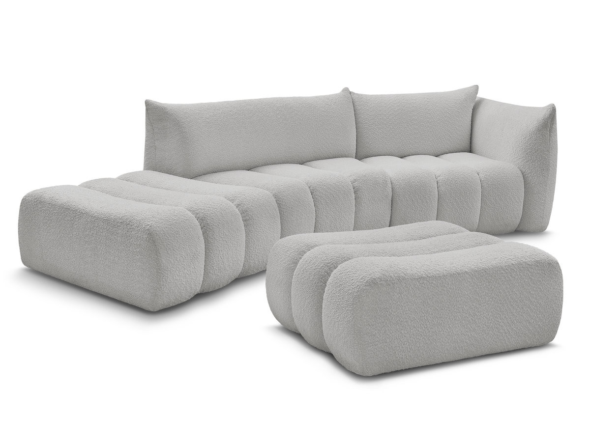 Bobochic Azra Ecksofa mit Pouf 325 × 112 cm Bouclé-Stoff Hellgrau Ecke rechts
