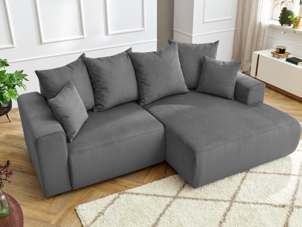Bobochic Enjoy Ecksofa Cordsamt Dunkelgrau Ecke rechts