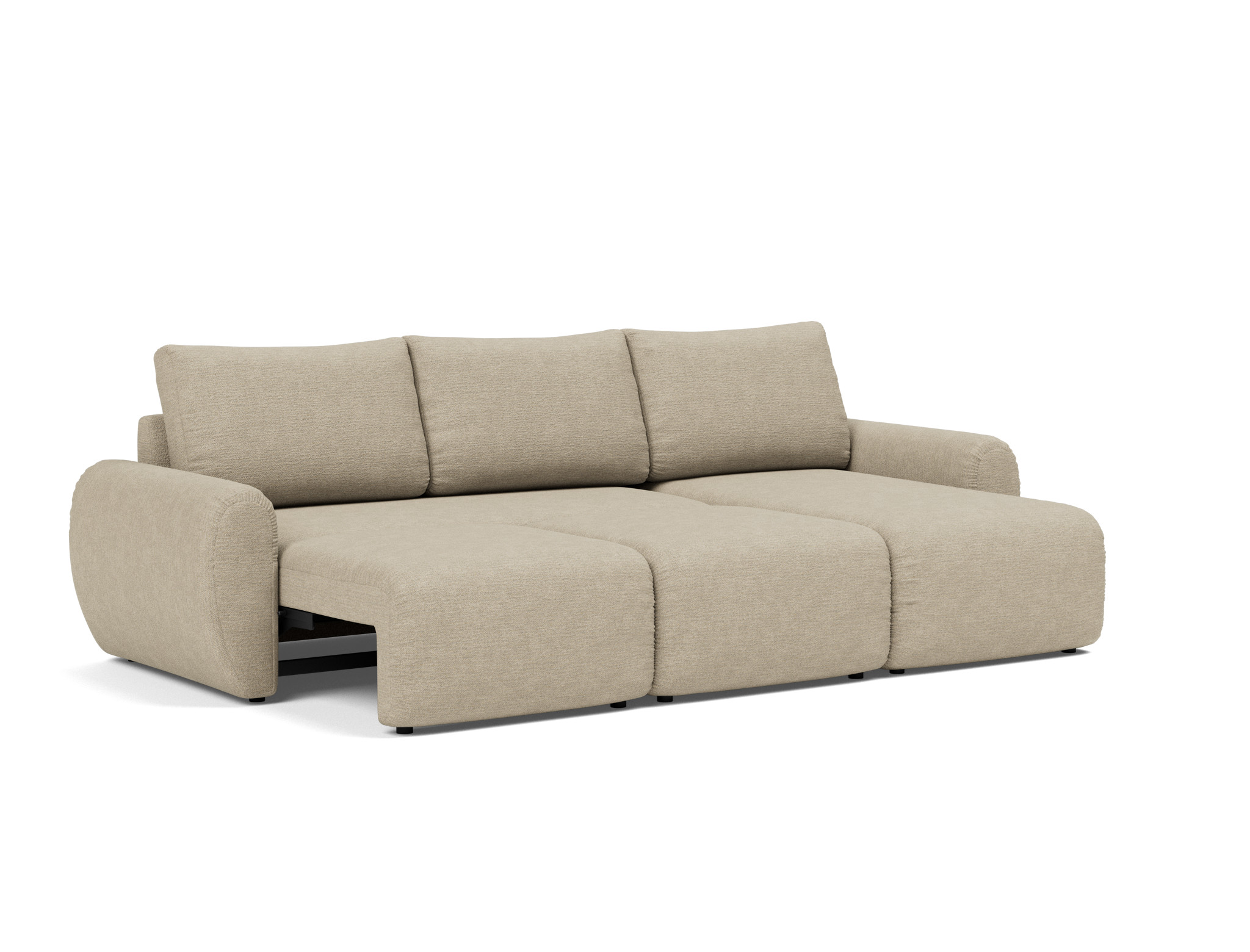 Schlafsofa Norum mit Chaiselongue und Curve-Armlehnen Strukturierter Stoff Taura 356-Sand