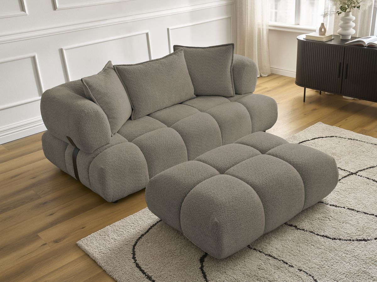 Bobochic Alya Sofa 2-Sitzer mit Pouf Bouclé-Stoff Taupe
