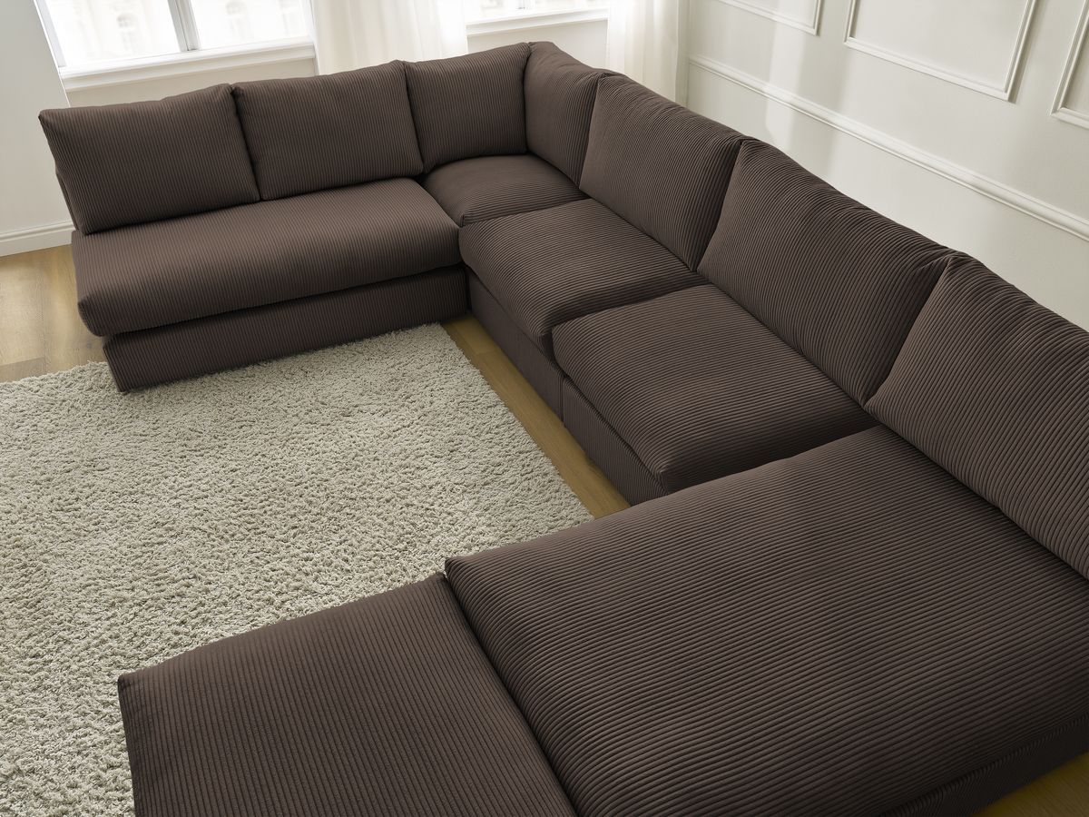 Bobochic Paris Ecksofa mit Pouf 369 × 167 cm Cordsamt Braun