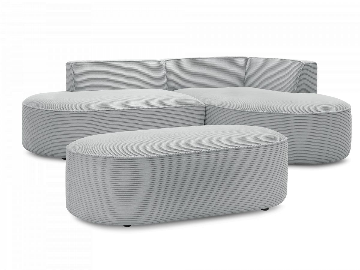 Bobochic Rousseau Ecksofa mit Pouf Cordsamt Hellgrau Ecke rechts