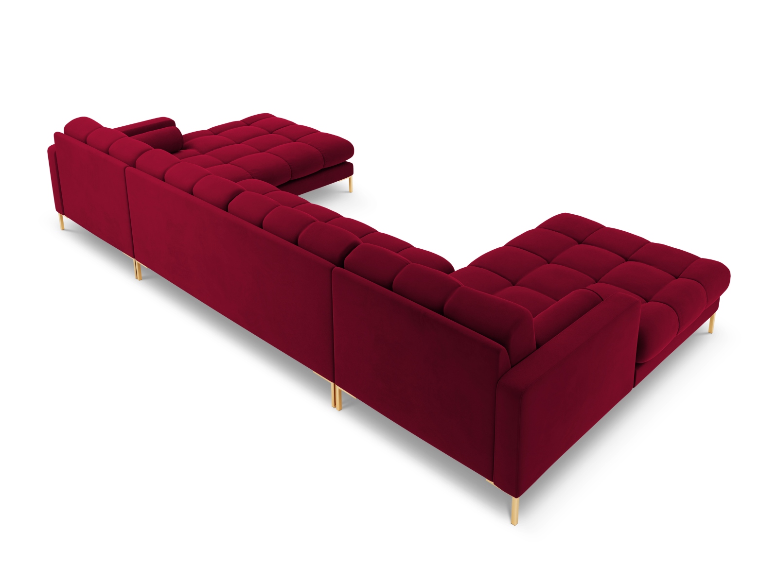 Cosmopolitan Design Panoramasofa Bali 7-Sitzer 383 cm Samt Bluvel Rot Beine Gold