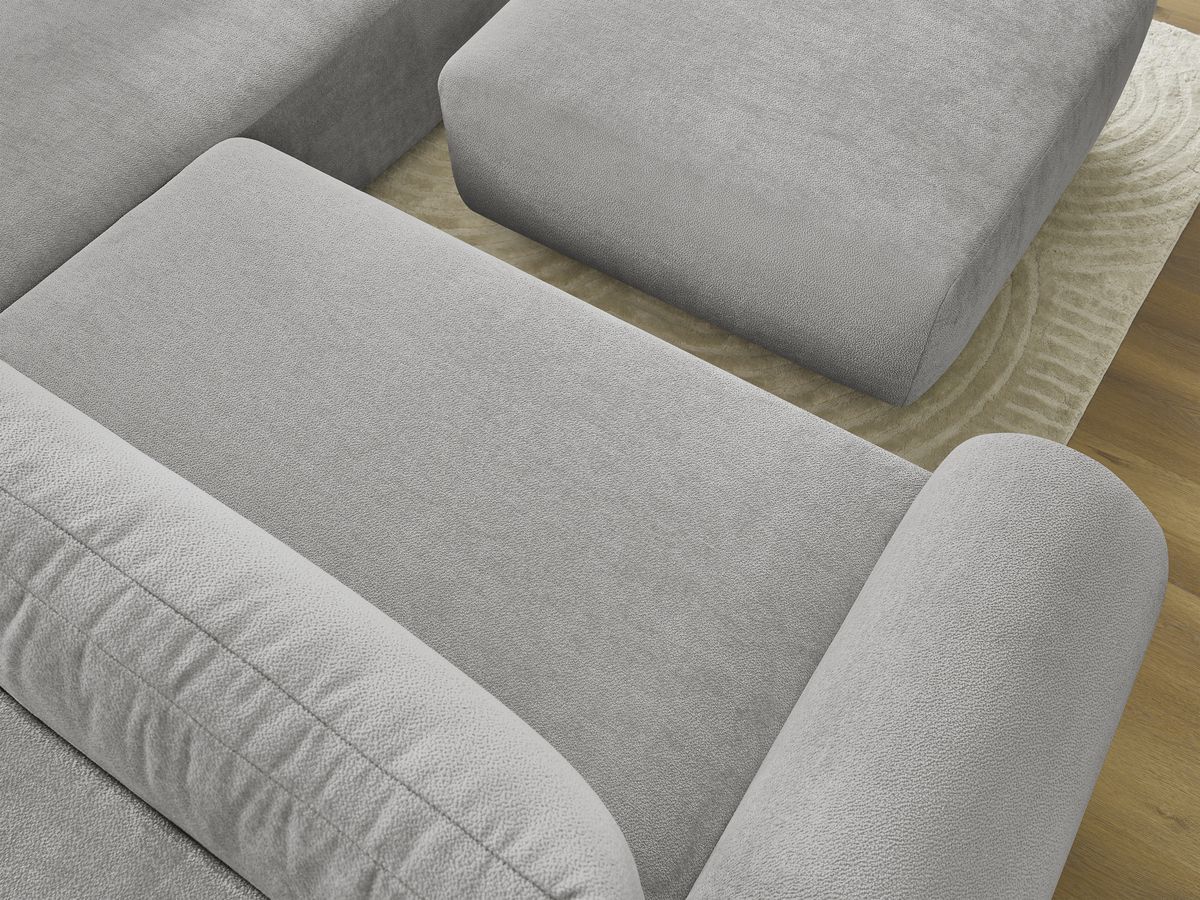 Bobochic Lucien Ecksofa mit Schlaffunktion und Bettkasten und Pouf 296 × 198 cm Stoff Hellgrau Ecke rechts