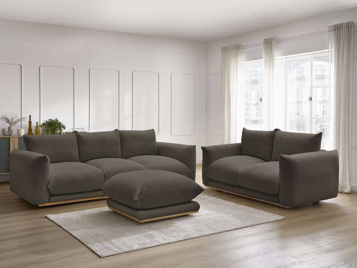 Bobochic Ernest Sofa 5-Sitzer mit Pouf Bouclé-Stoff Braun