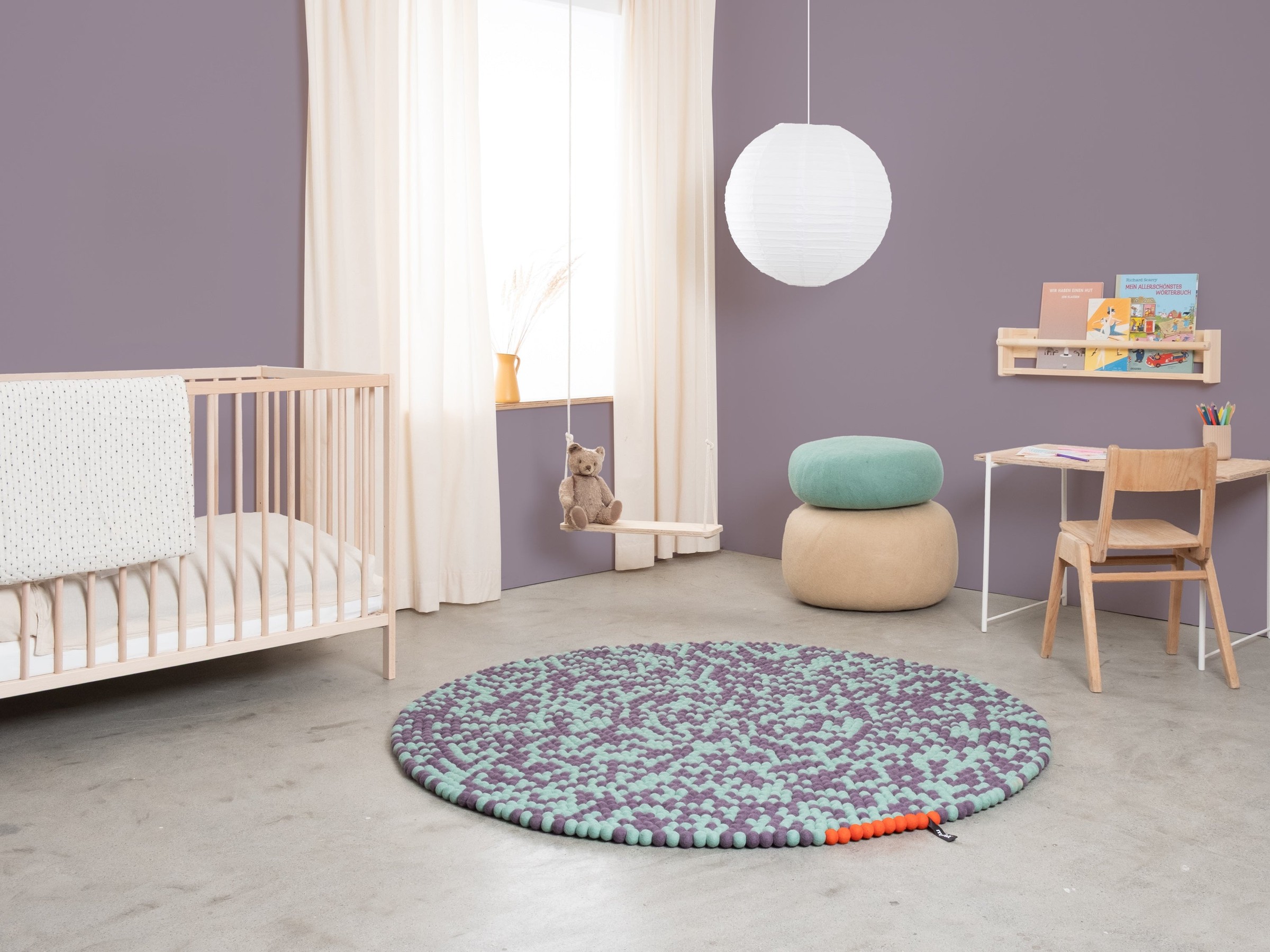 myfelt Aether Filzkugelteppich Grün rund Ø 50 cm