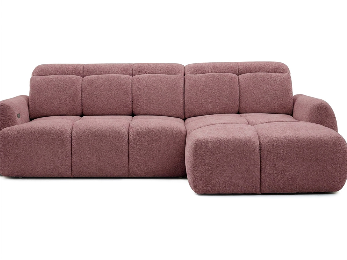Bobochic Ruby Ecksofa mit Schlaffunktion und Bettkasten Chenille Rot Ecke rechts