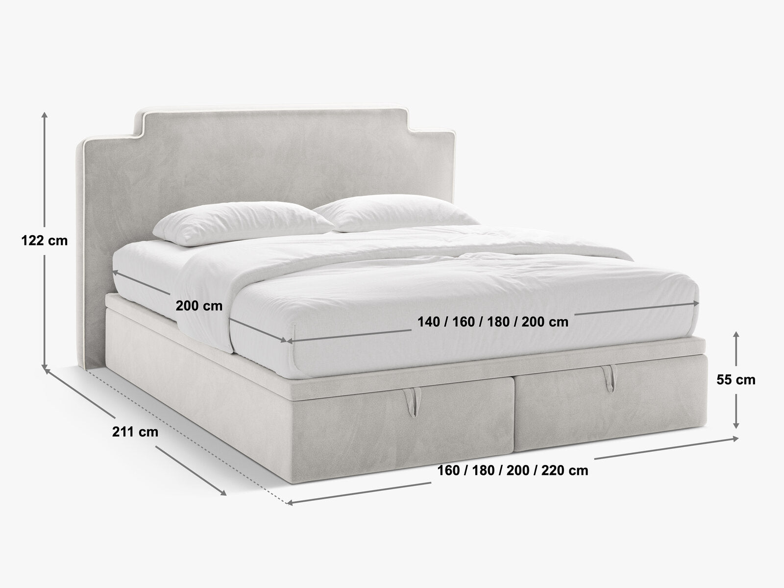 Micadoni Princess Boxspringbett mit Bettkasten und Kopfteil Samt Magic Velvet Elfenbein / Grün 180x200