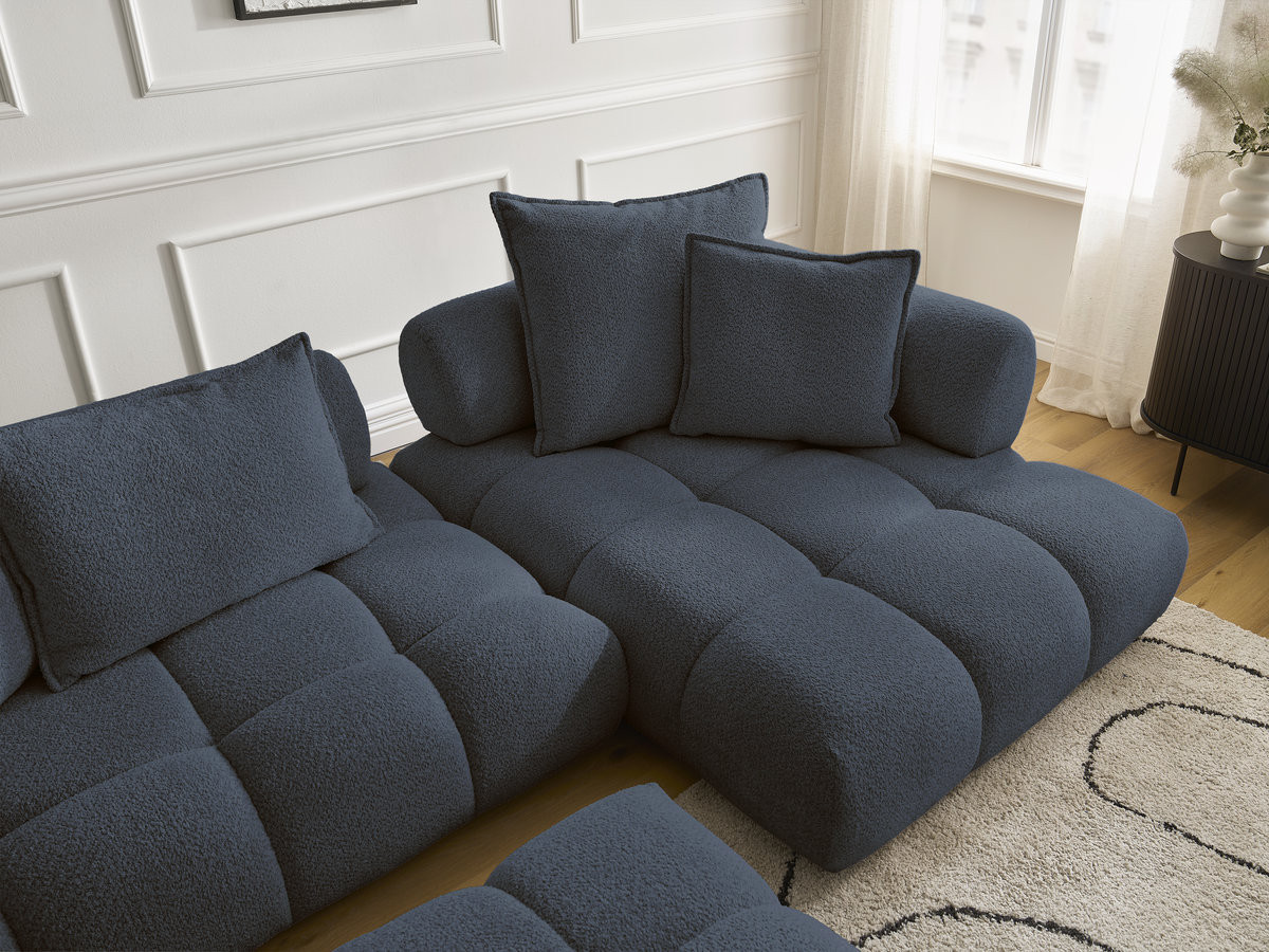 Bobochic Alya Ecksofa mit Pouf Bouclé-Stoff Dunkelblau Ecke rechts