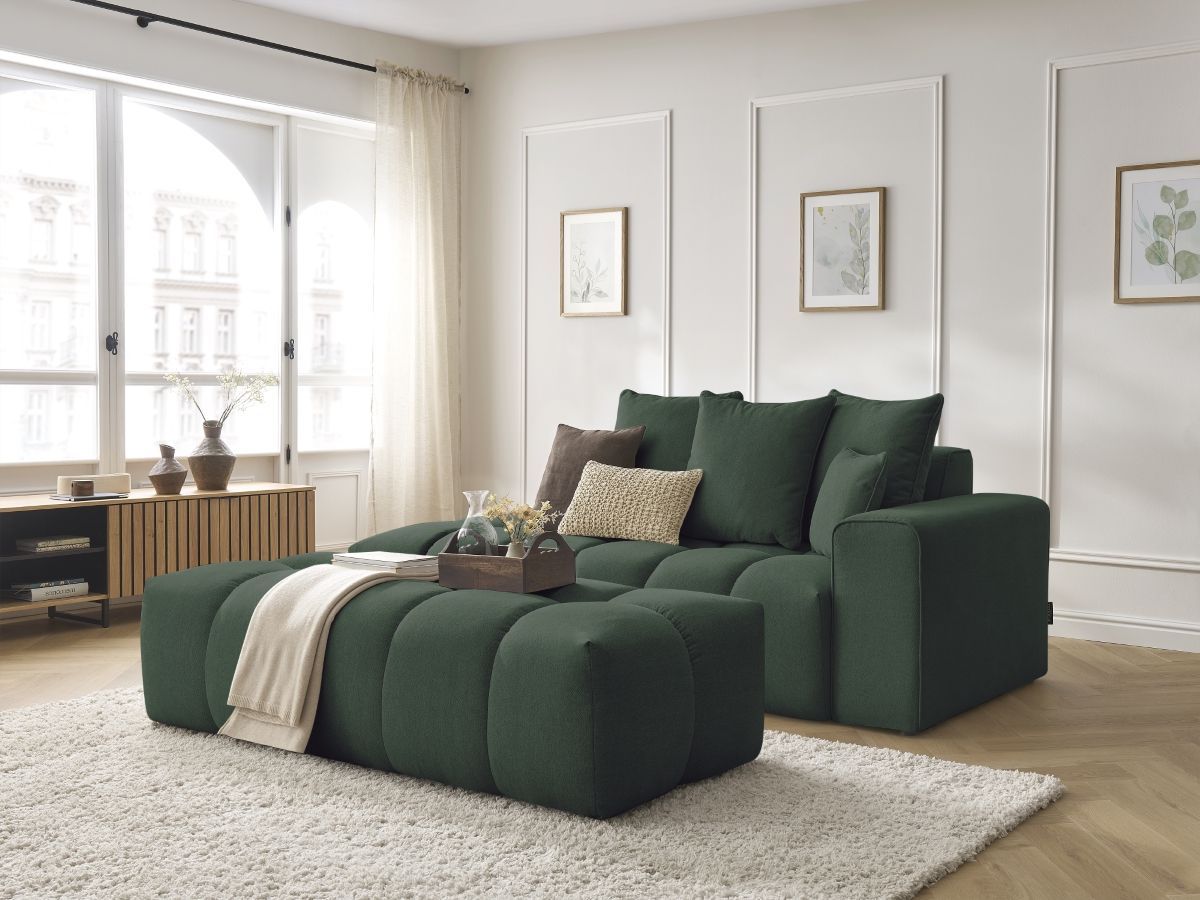 Bobochic Mont-blanc Sofa 5-Sitzer mit Pouf Melange-Stoff Grün Armlehne rechts