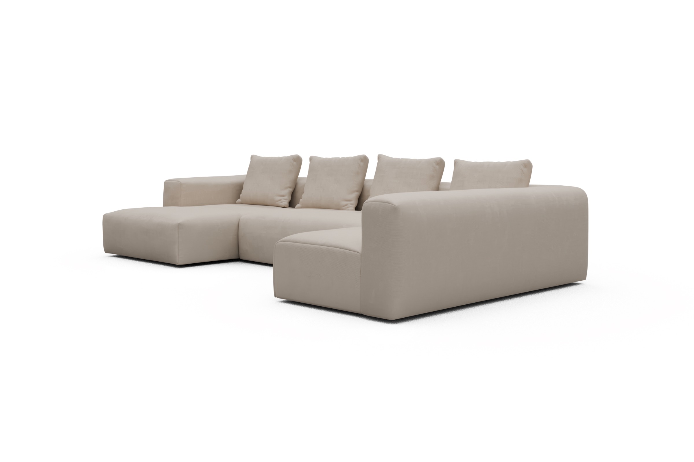 Wohnlandschaft Fred Chaiselongue links mit 2-Sitzer und lange Armlehne rechts Cordufine-Off-White