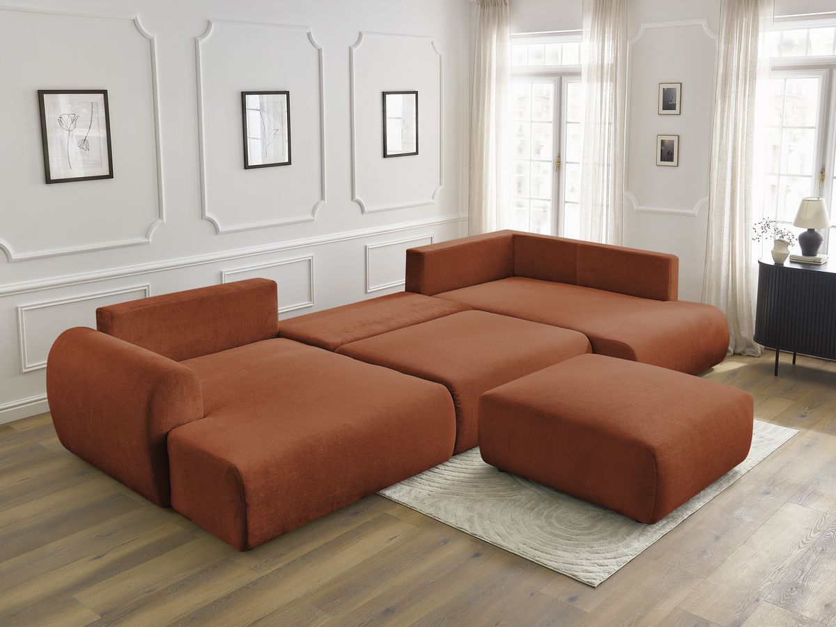 Bobochic Lucien Wohnlandschaft mit Pouf Stoff Orange Ecke links