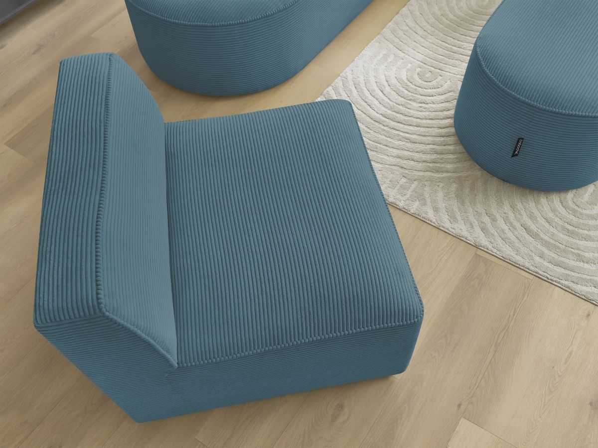 Bobochic Rousseau Ecksofa mit Sofamodul und Pouf Cordsamt Dunkelblau Ecke rechts