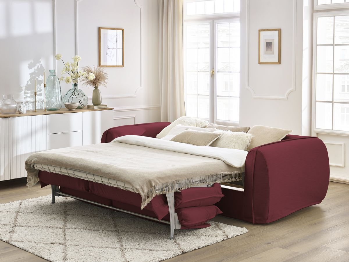 Bobochic Archimede Schlafsofa 3-Sitzer Stoff Rot, Liegefläche 140 × 194 cm