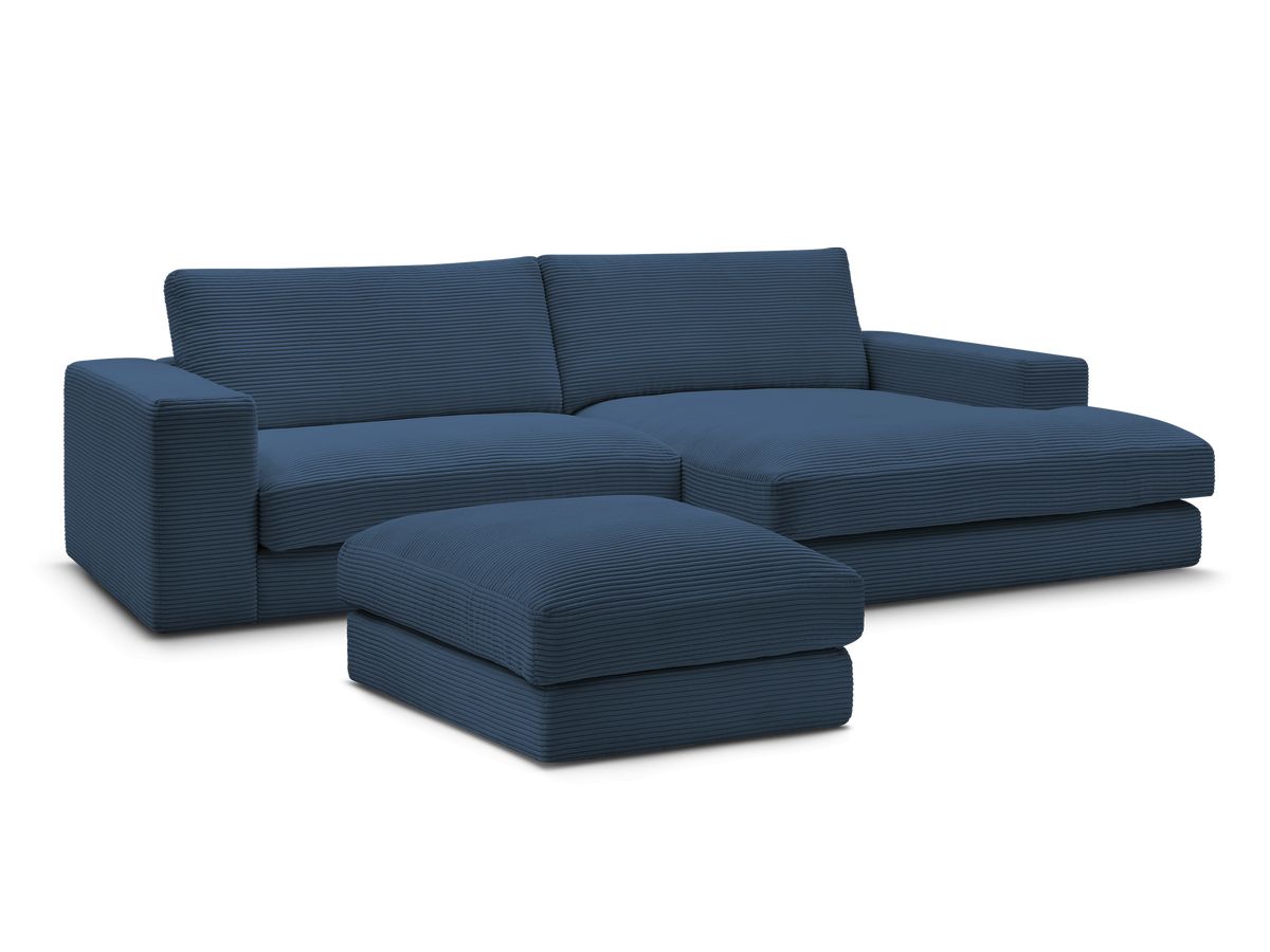 Bobochic Leonard Ecksofa mit Pouf 234 × 159 cm Cordsamt Dunkelblau Ecke rechts