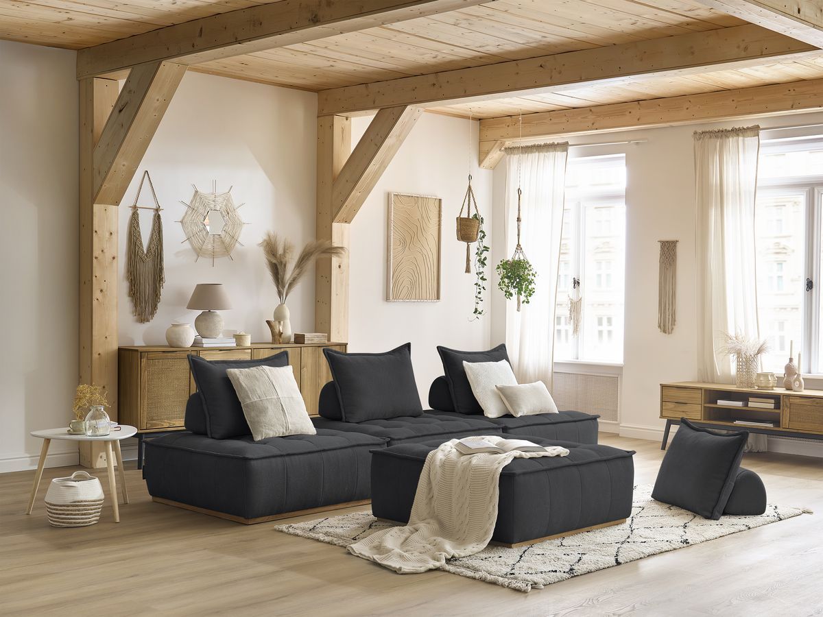Bobochic Elisa Sofa 4-Sitzer Strukturstoff Dunkelgrau