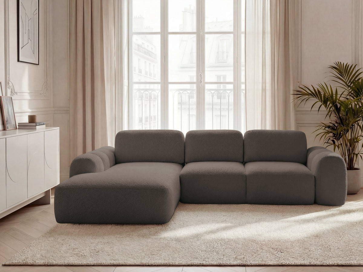 Bobochic Montaigne Ecksofa mit Schlaffunktion und Bettkasten 288 × 196 cm Bouclé-Stoff Braun Ecke links