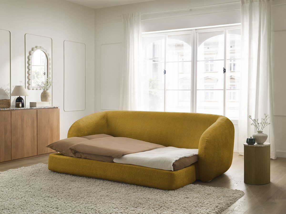 Bobochic Neyo Schlafsofa 3-Sitzer Strukturstoff Gelb