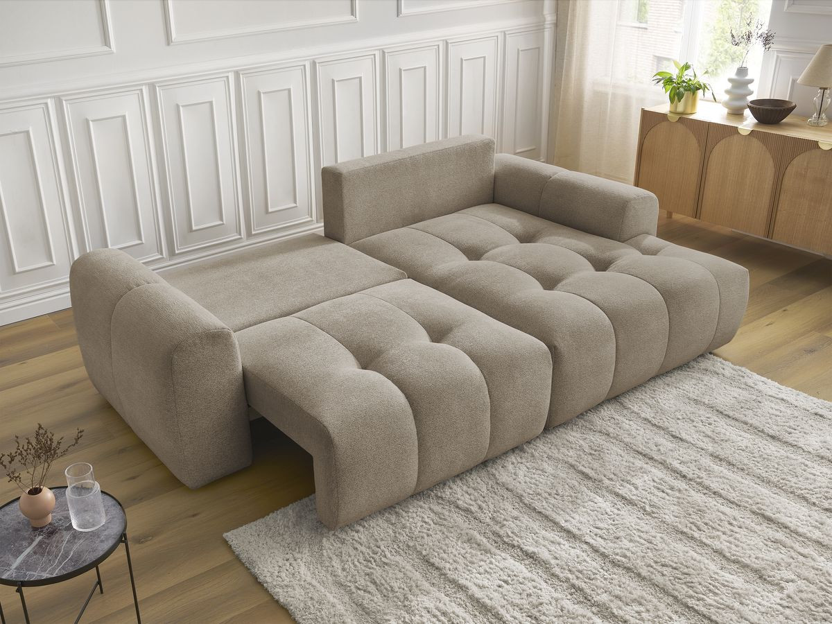 Bobochic Roxelane Ecksofa mit Schlaffunktion und Bettkasten 258 × 150 cm Melange-Stoff Taupe Ecke rechts