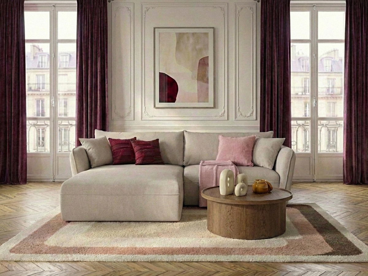 Bobochic Luigi Ecksofa Strukturstoff Beige Ecke links