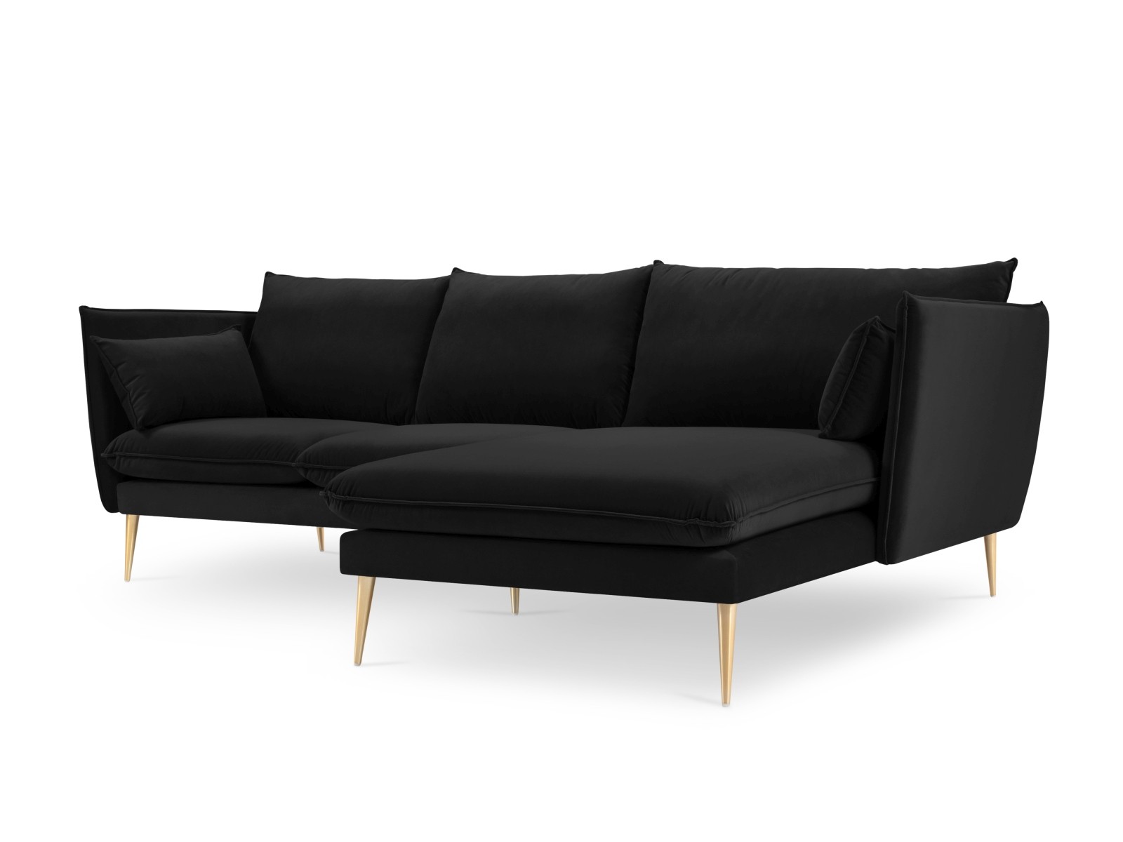 4-Sitzer Velvet Ecke rechts Sofa Agate | Bezug Black | Beinfarbe Gold Metal